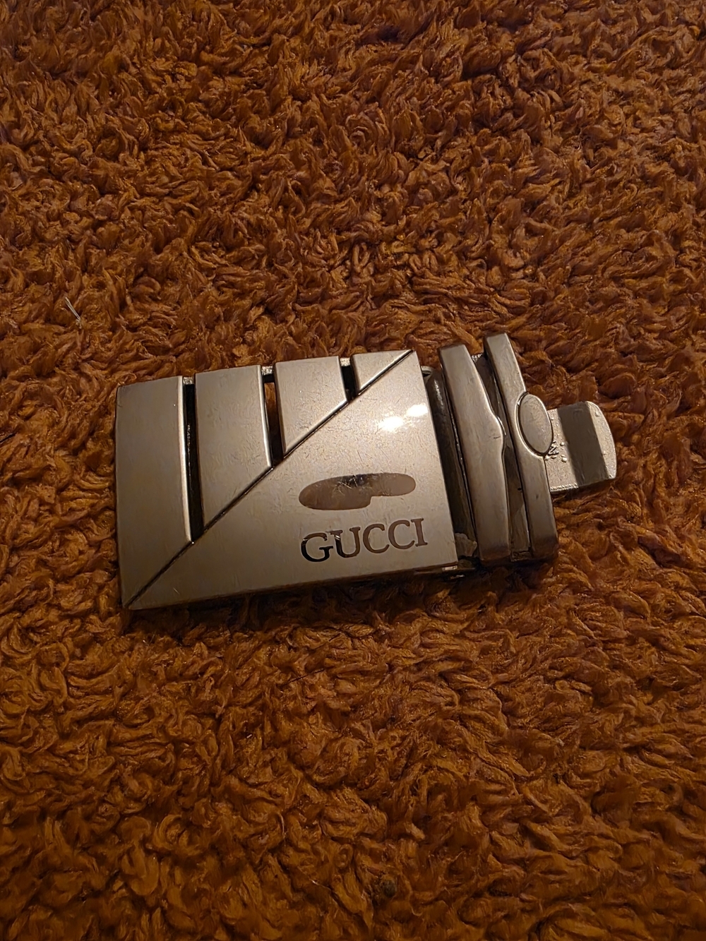 GUCCI Men's Brushed Silver Square Ratchet Belt Buckle Only